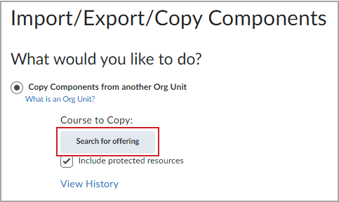 La fenêtre Importer/Exporter/Copier des composantes dans laquelle le bouton Rechercher une offre est mise en évidence.