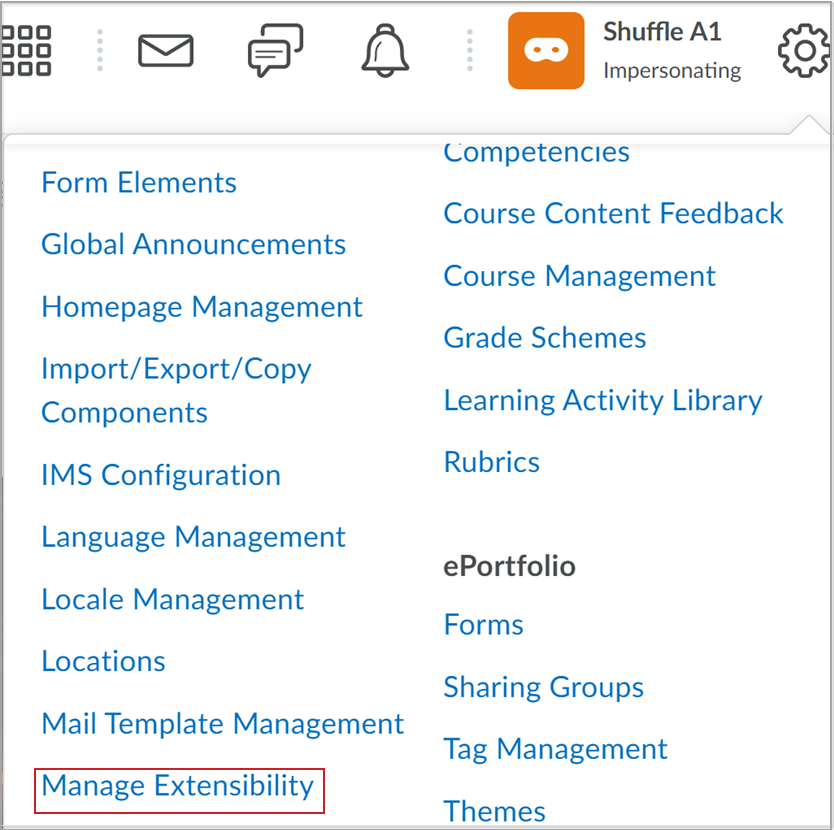 Figura: O menu Ferramentas administrativas