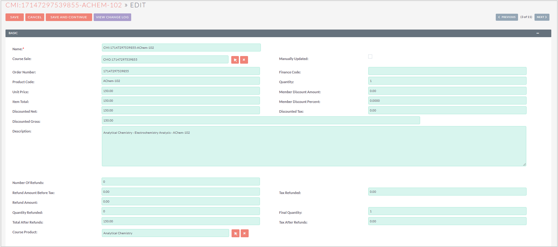 An example of data for a related record