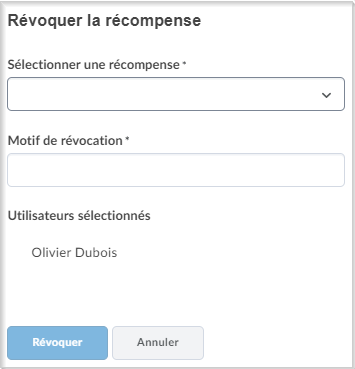 La boîte de dialogue Révoquer une récompense.