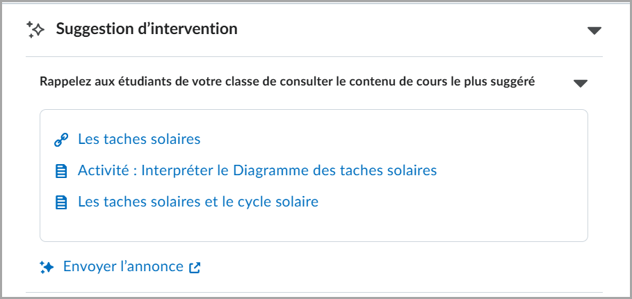 L’exemple d’intervention auprès des apprenants recommandant un rappel à l’ensemble du groupe.