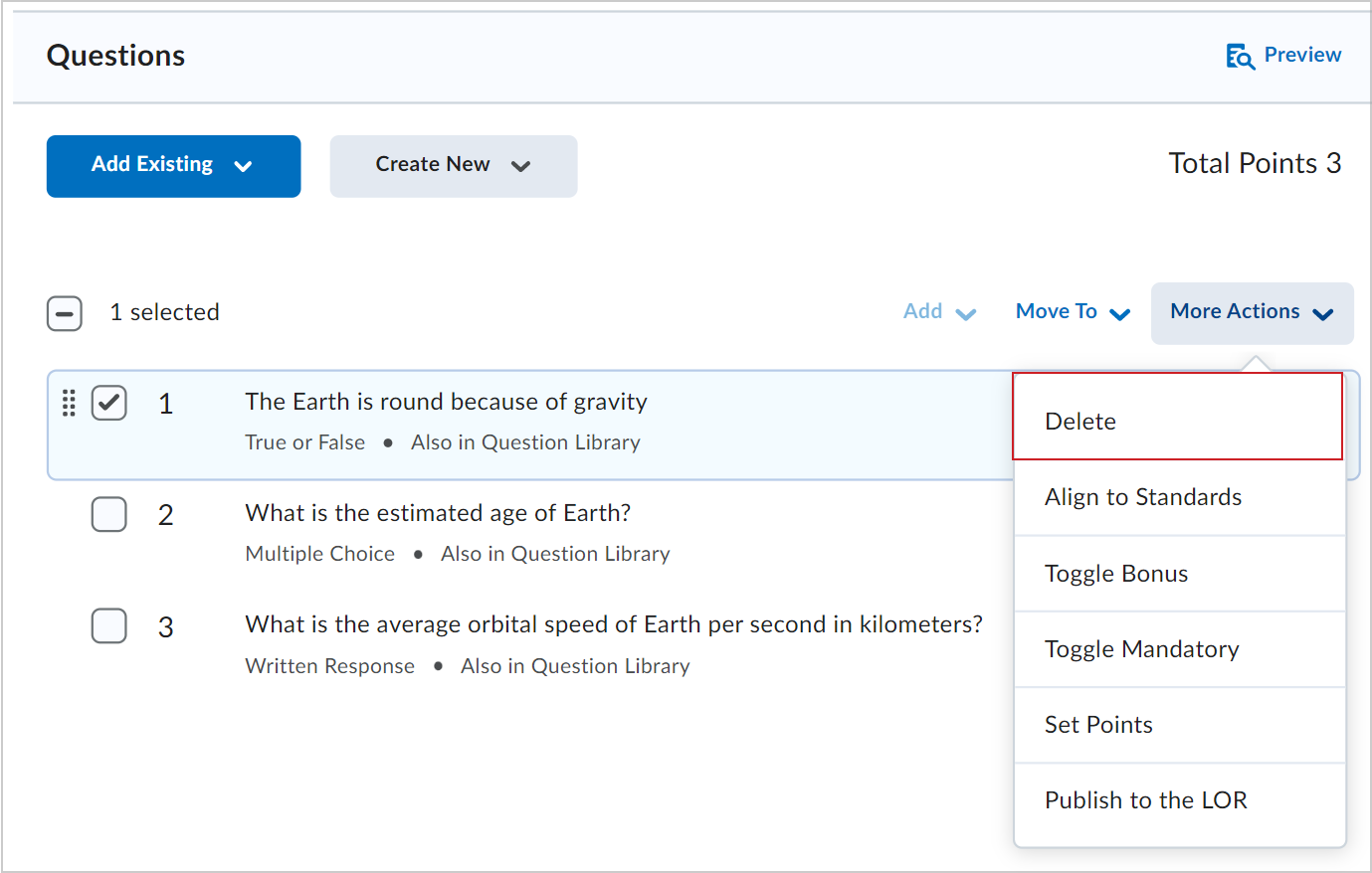 Supprimer une question de la Bibliothèque de questions et la copier dans un questionnaire