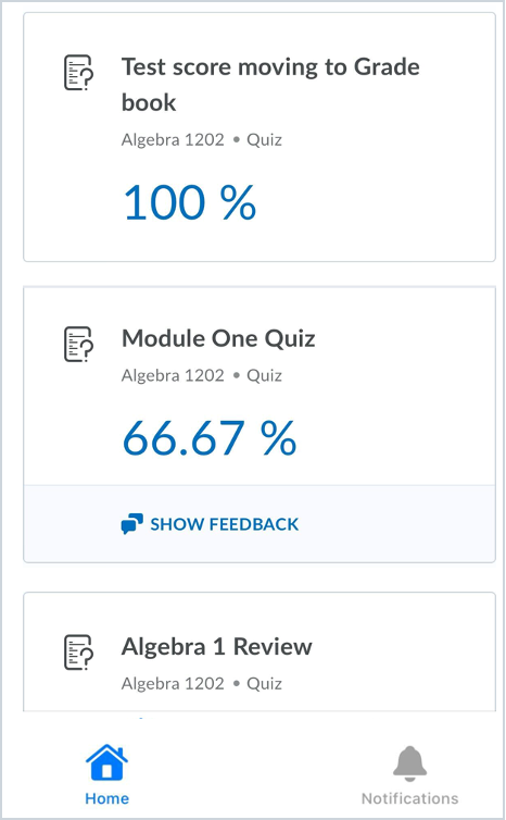 The focus automatically shifts to the bottom of the page where the grades appear for the selected course.