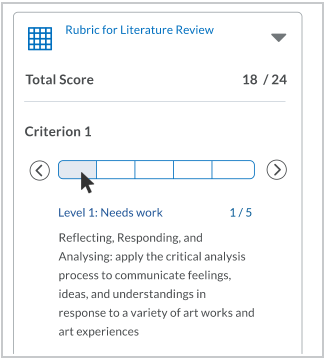 If the hover pointer is on a level, the name, description, and score appear in the level information area below the slider.