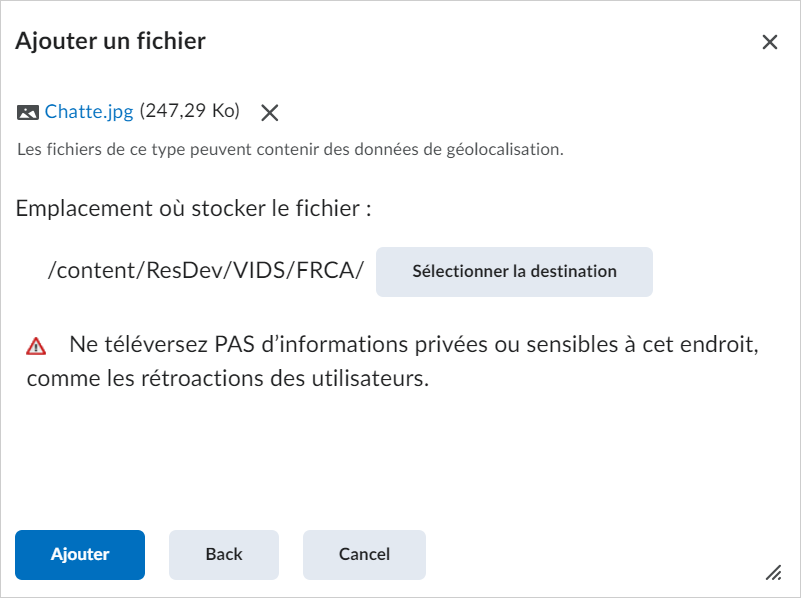 L'option Ajouter de la boîte de dialogue Ajouter un fichier.