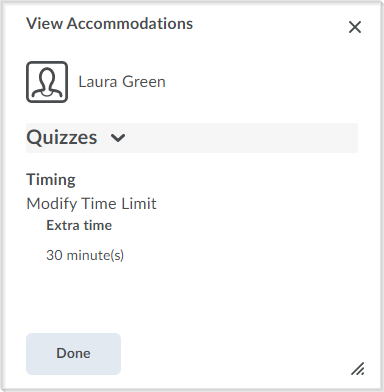 View Accommodations dialog box in Classlist