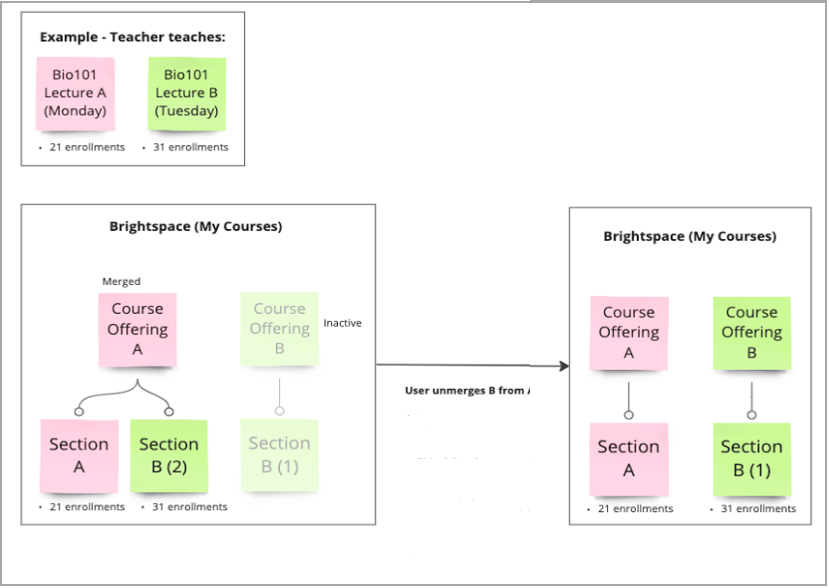 Visual representation of the unmerge workflow described above the image.