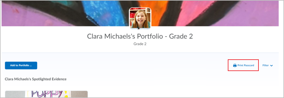 The Print Passcard button in the Portfolio tool