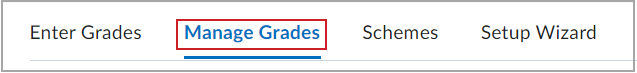 The Manage Grades tab.