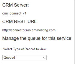 De pagina CRM-wachtrij beheren met de CRM-server en de bijbehorende wachtrij