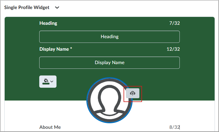Single Profile Widget with the Upload icon selected.