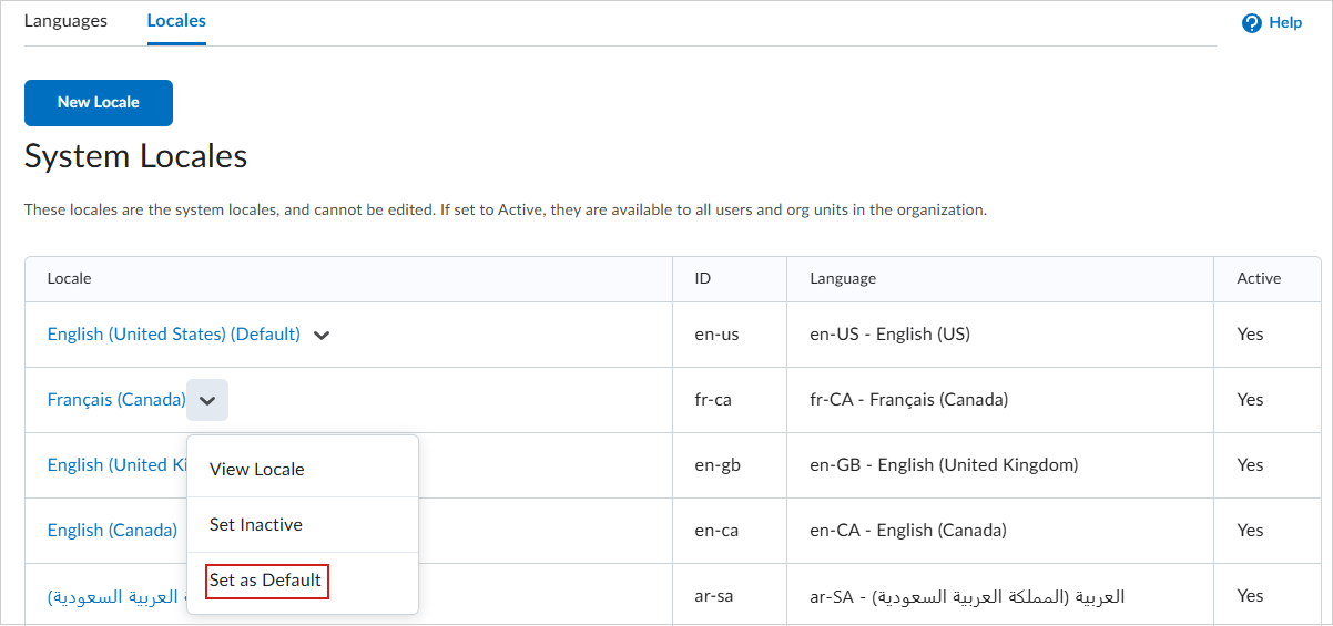 Course Offering Information page in Brightspace for Astronomy 101b. Includes fields for course name, course code, template name, department, semester, and locale.