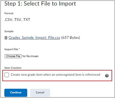 The Item Creation option enables you to create numeric, pass/fail, selectbox, and text grade items.