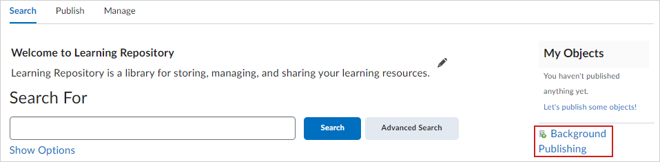 O link publicação em segundo Plano da página de pesquisa do Repositório dos objetos de aprendizagem.