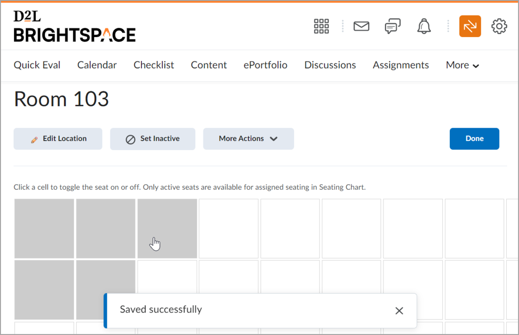 Selecting the cells to toggle the seats on and off in the room layout