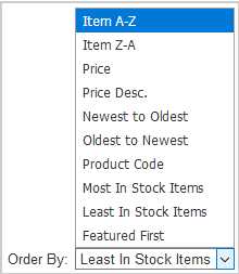 The Order By menu showing the product filter options.