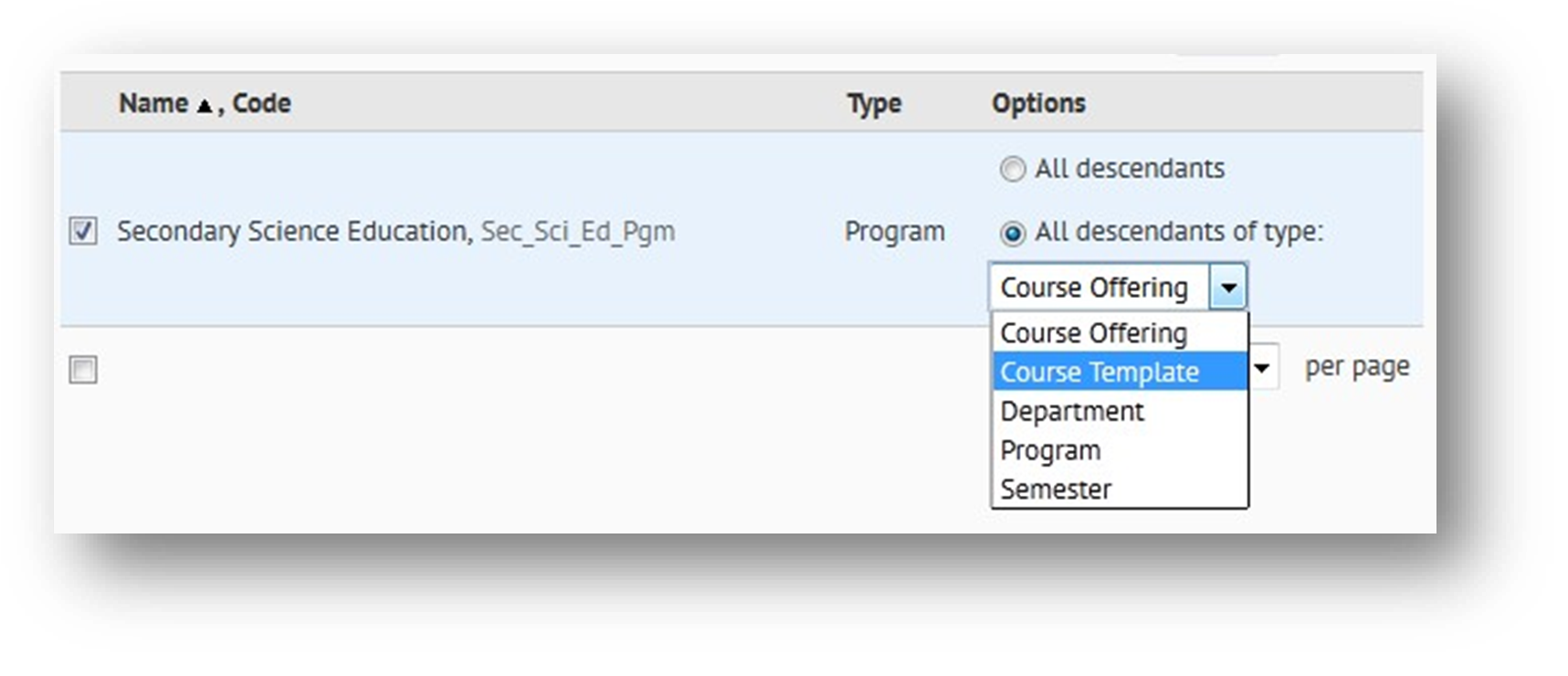 Program Add Org Units all descendant of type.