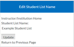 L’option Modifier le nom de la liste d'étudiants et le bouton Mettre à jour.