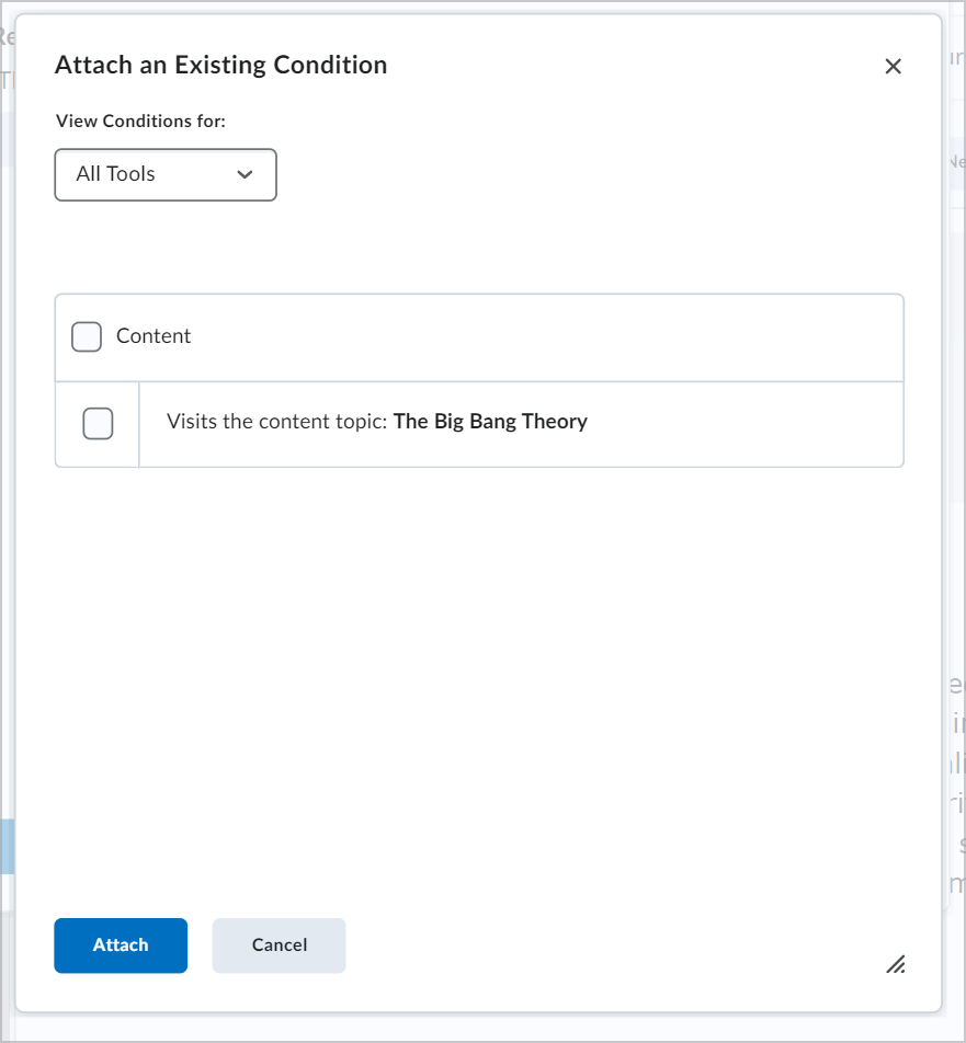 The Attach an Existing Condition dialog.