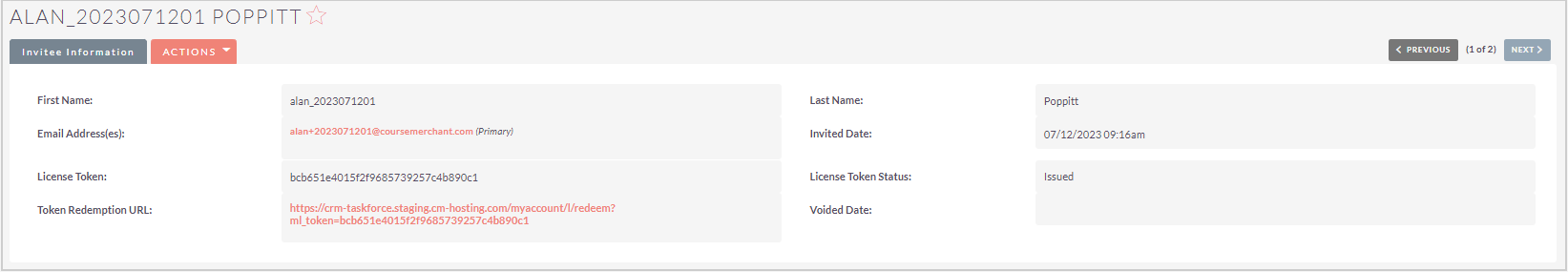 A course license token record