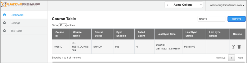 Figure : Image du panneau d’administration ShuffleLabs