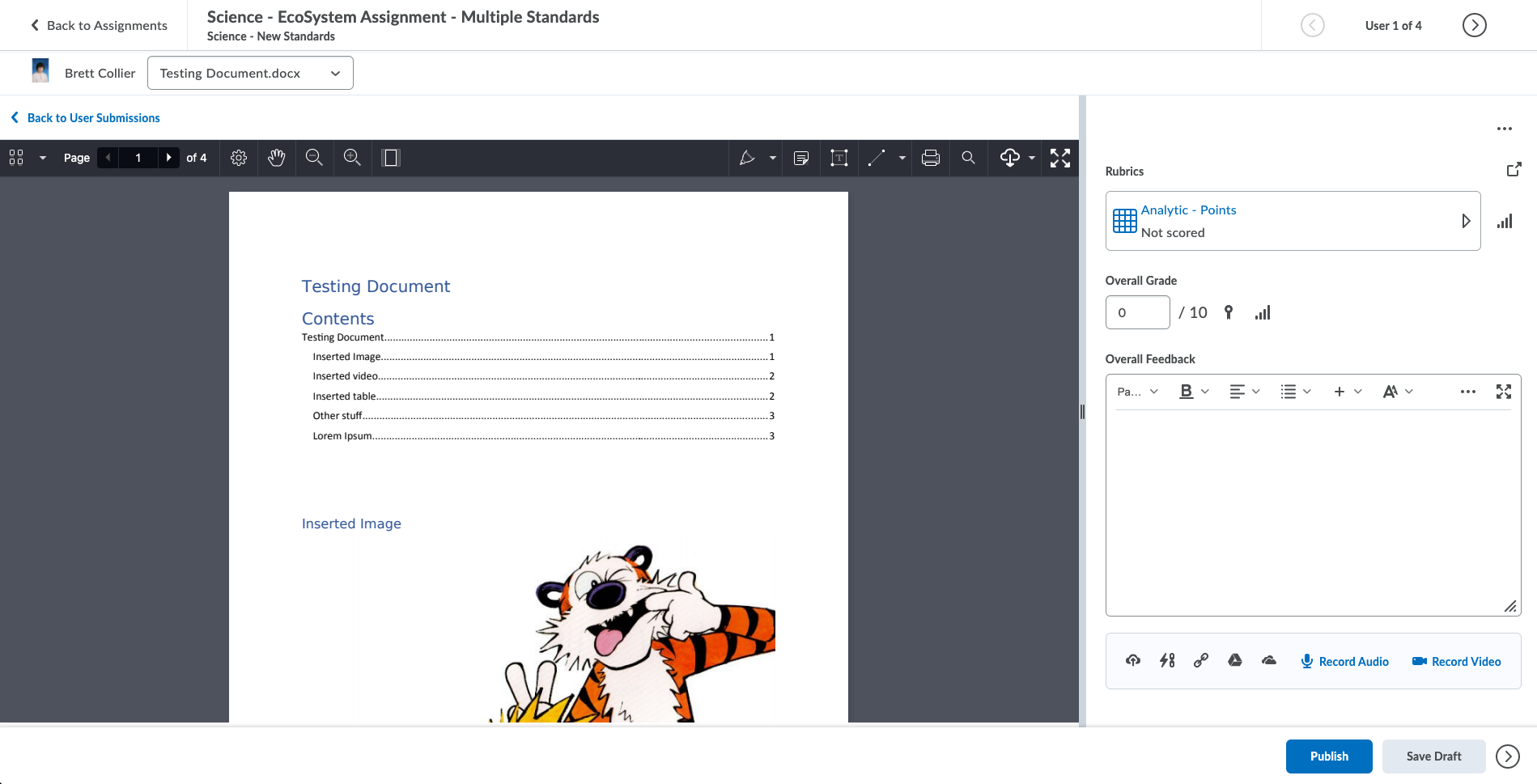 An example of the Instructor view when evaluating assignments in the consistent evaluation experience.