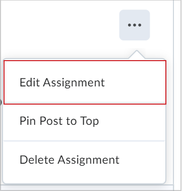 El menú Opciones muestra la opción Editar asignación para una publicación de asignación.