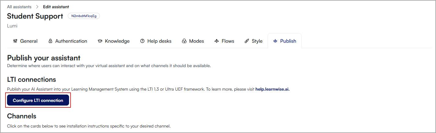 Configureer het scherm LTI-verbinding in Lumi Tutor