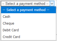 Le menu déroulant Sélectionner un mode de paiement comprend différentes options de paiement.