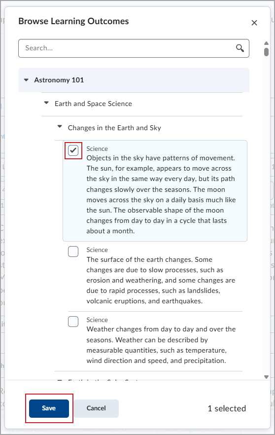 The Browse Standards page with the Save option highlighted.