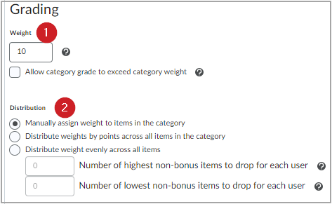 The grading Weight and Distribution settings