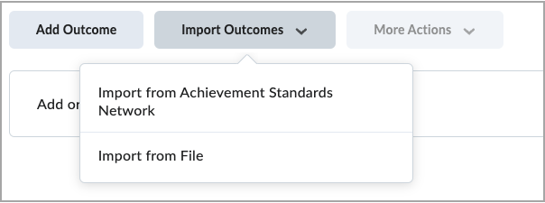 As opções Importar da Achievement Standards Network e Importar do arquivo.