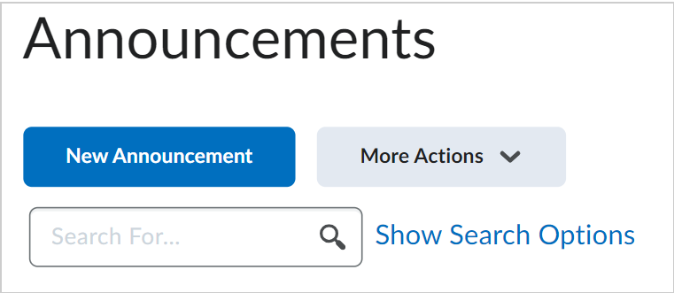 The New Announcement button in the Announcements tool