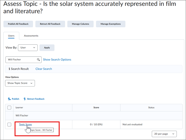 Selection of a learner’s discussion posts on the Assess Topic page