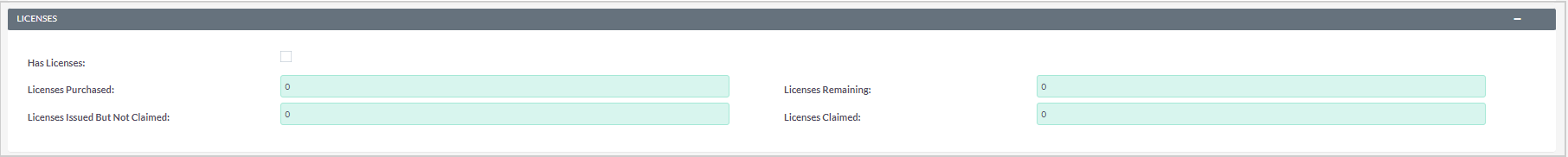 O subpainel Licenças que mostra os dados relacionados às licenças