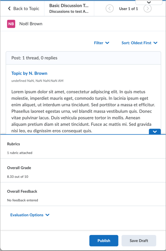 Mobile view of discussion evaluation.