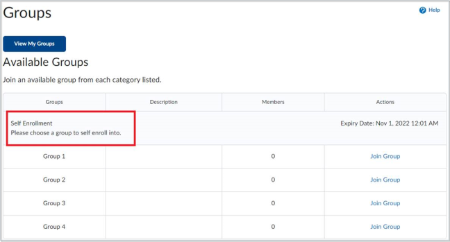 The Available Groups table with the new category description highlighted.