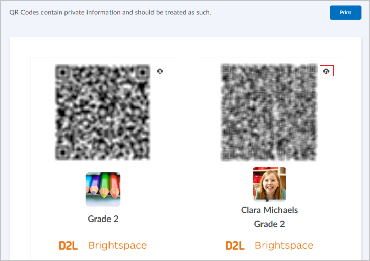 The Download icon for a student passcard in the Portfolio tool