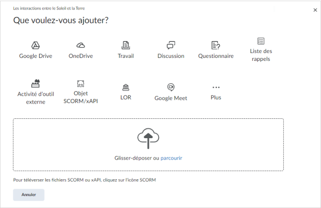 La page Que voulez-vous ajouter? avec l’option Google Drive mise en évidence.