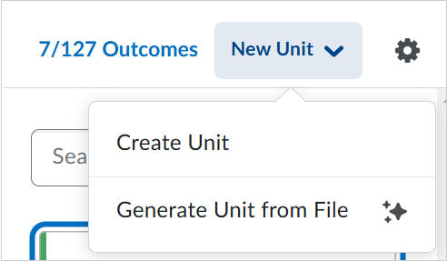 La página de contenido de la Experiencia de contenido nuevo. Se selecciona la opción Nueva unidad. En el menú, se muestran Crear unidad y Generar unidad a partir de un archivo.