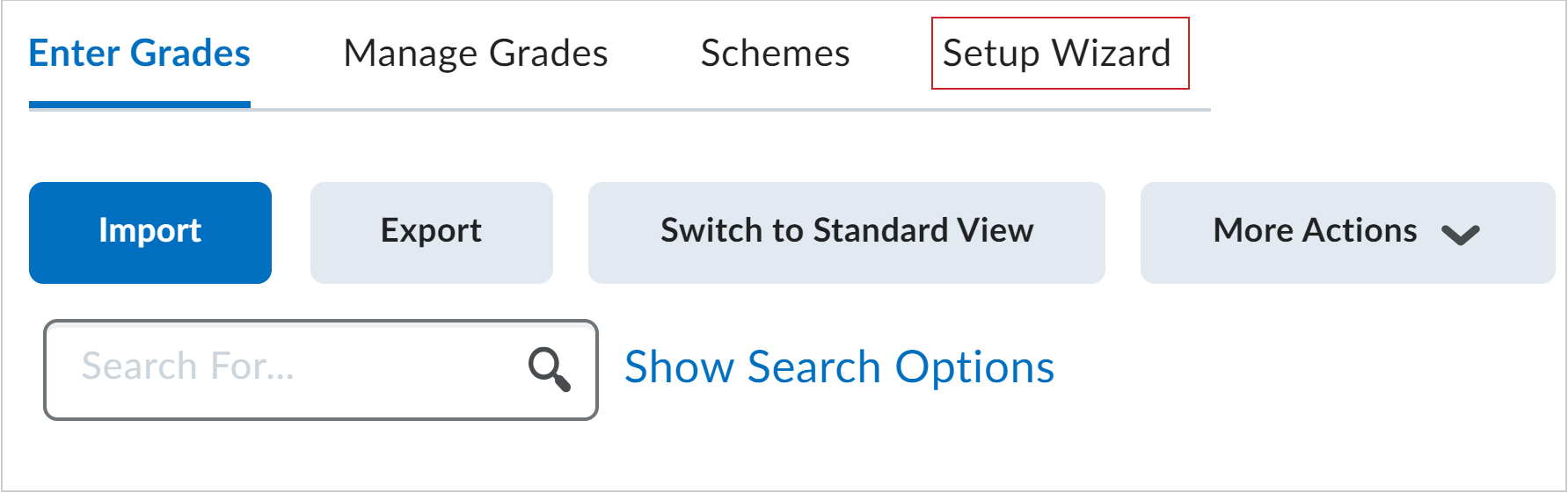 The Setup Wizard tab in Grades.