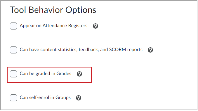 Can be graded in Grades option in the Tool Behavior Options area of the Edit Settings menu item in Roles and Permissions.