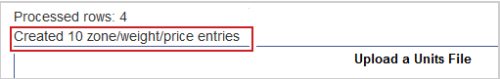 The message Created 10 zone/weight/price entries appearing for a correct CSV file