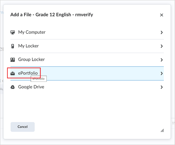 خيار ePortfolio