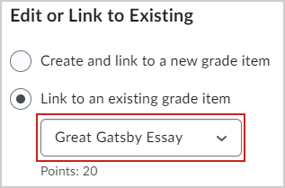 The grade items drop-down button.