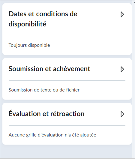 L'accordéon Dates de disponibilité et conditions non développé, et les autres accordéons ne sont pas développés mais visibles.