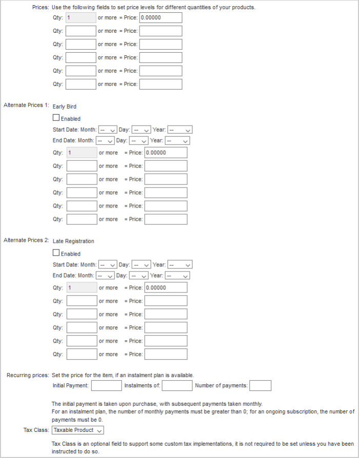 The Product Price and Quantity fields