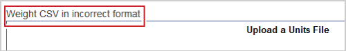 The error message for a CSV file with incorrect formatting, stating the file is in an incorrect format