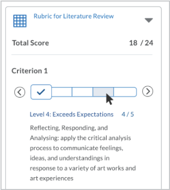 When a non-selected level is in hover state, the name, description, and score appear in the level information area below the slider.