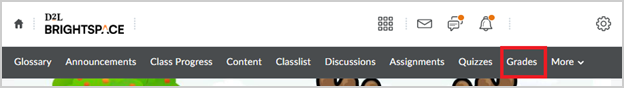 Course navbar with the Grades tool highlighted.